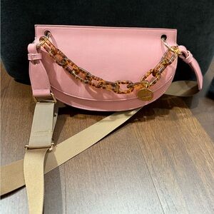 Pink Leather Women's Bag with Chain Detail